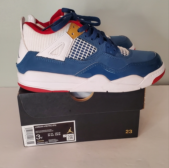 Nike Air Jordan 4 Retro Messy room French Blue Gym Red|Size:3Y - Picture 10 of 13